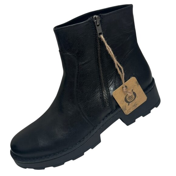 Born Shoes - Born Women Tricia Black Leather Moto Biker Zip Ankle Boots size 10 NEW